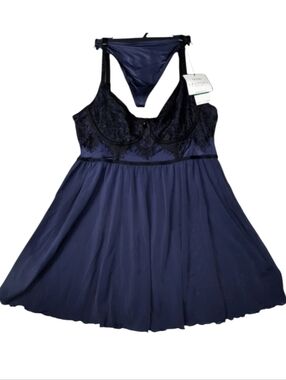 Laundry by Shelli Segal Emma Navy Babydoll Lingerie 2pc SZ L NWT